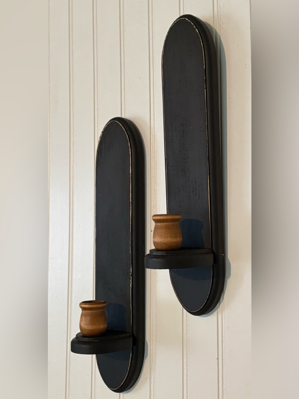 PAIR OF BLACK PRIMITIVE FARMHOUSE CANDLE SCONCES - Picture 3 of 5